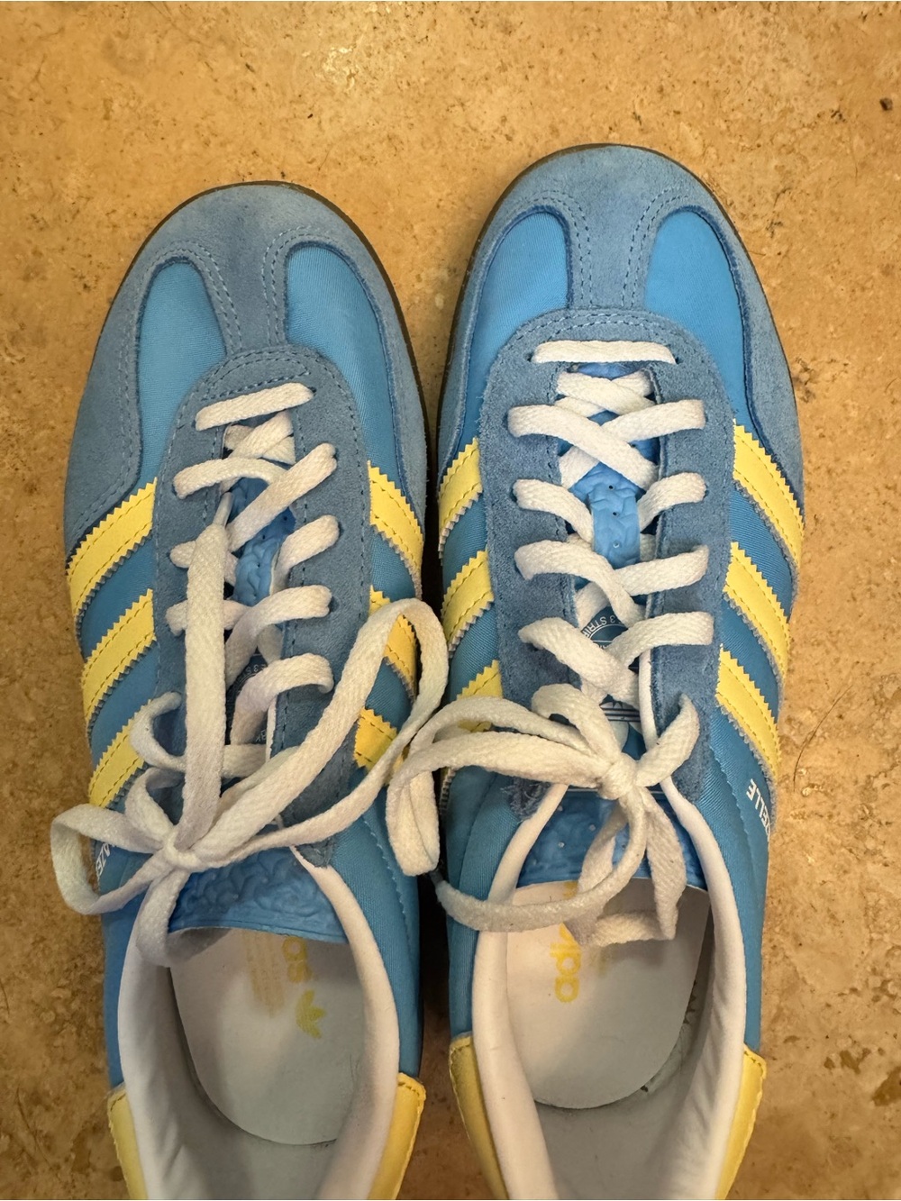 adidas White and Light Blue Shoe Interior Label - Gazelle
